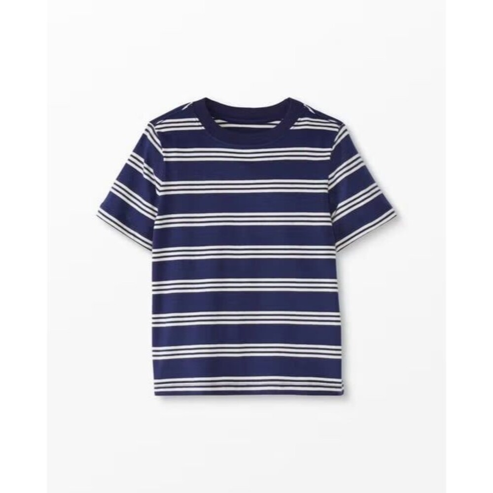Hanna Andersson Striped Tee in Cotton Jersey, Navy Blue, Size 4T